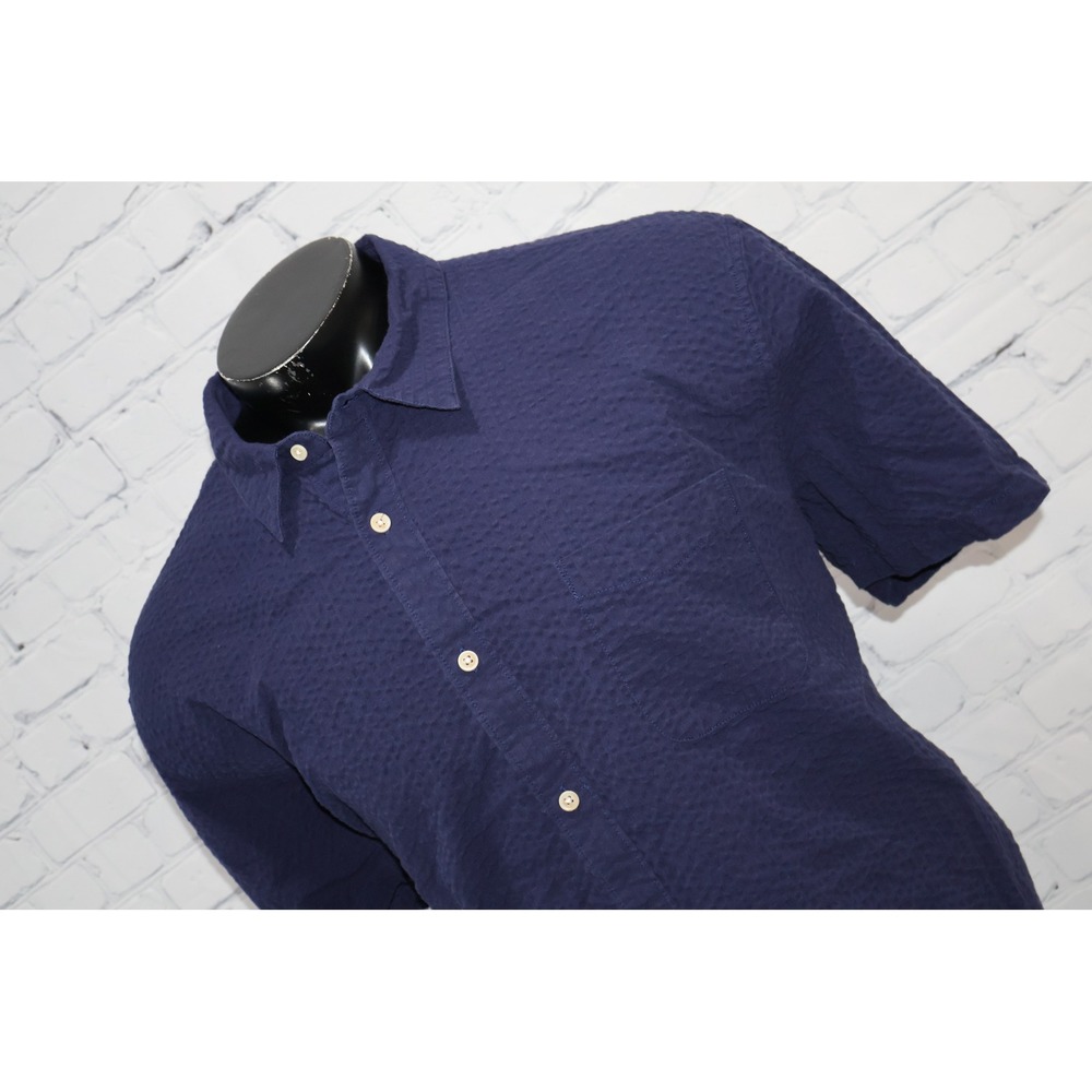 Lucky Brand Shirt Mens XXL Blue Seersucker Short Sleeve Button Up Pocket Cotton